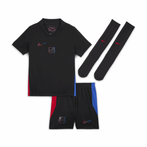 Conjunto Nike de fútbol réplica de 3 piezas para niños pequeños del FC Barcelona 2024/25 Stadium (visitante) Negro en Poliéster FN9232 010 - Imagen 9