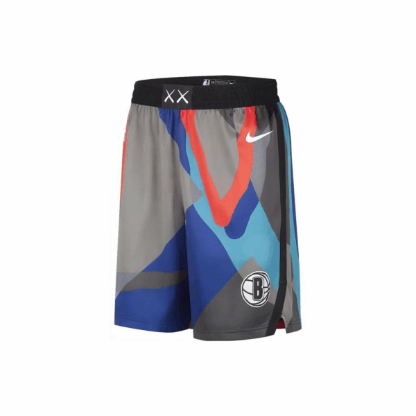 Nike NBA x KAWS Pantalones Cortos Swingman City Edition Brooklyn Nets Gris/Azul/Negro Hombre Ropa Urbana DX8694 010